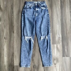 KanCan Signature High Rise Baggy Fit Distressed Washed Blue Jeans Size 25